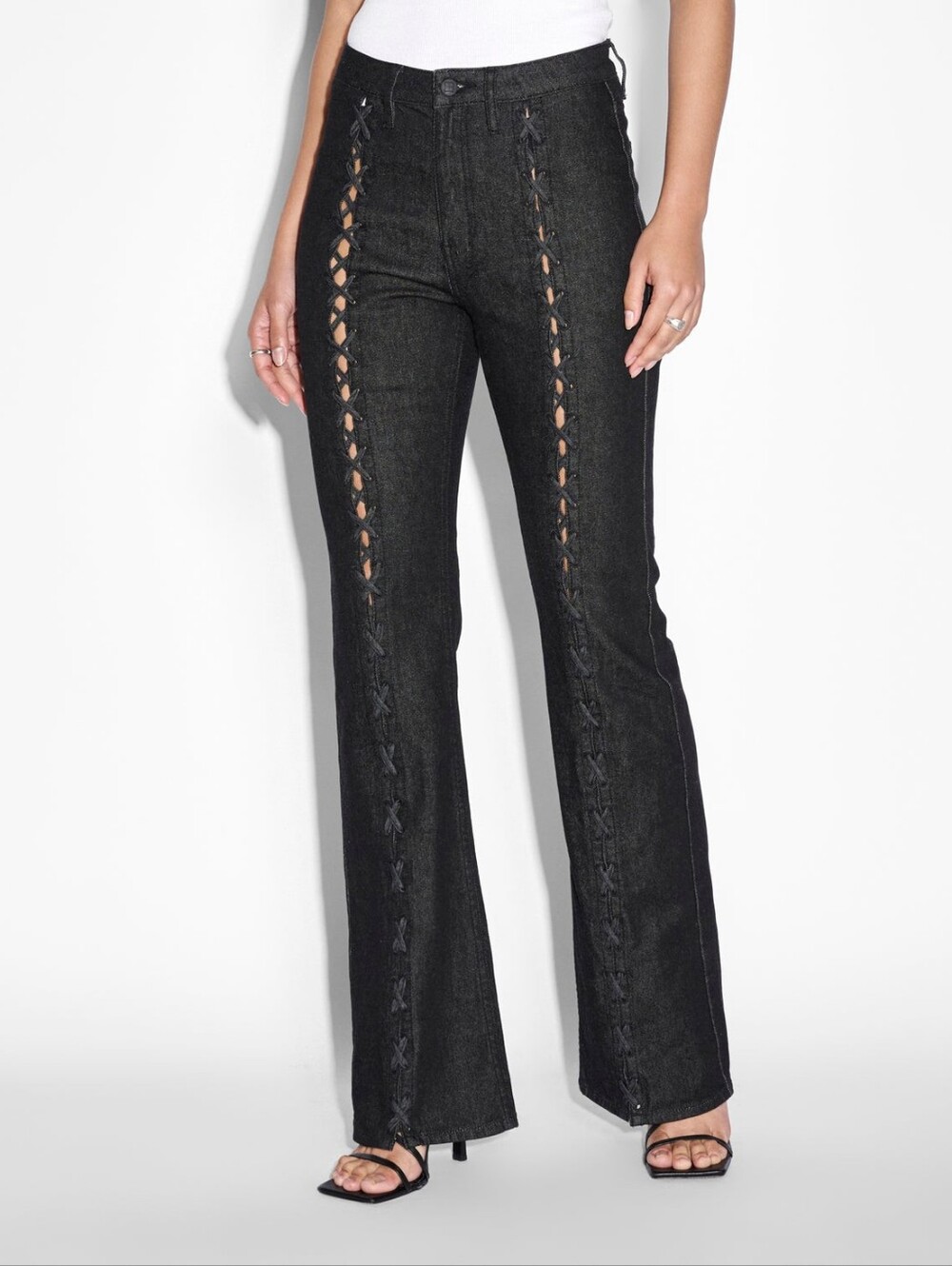 Ksubi Black Boot Cut Jeans with Lace-Up Side Trim